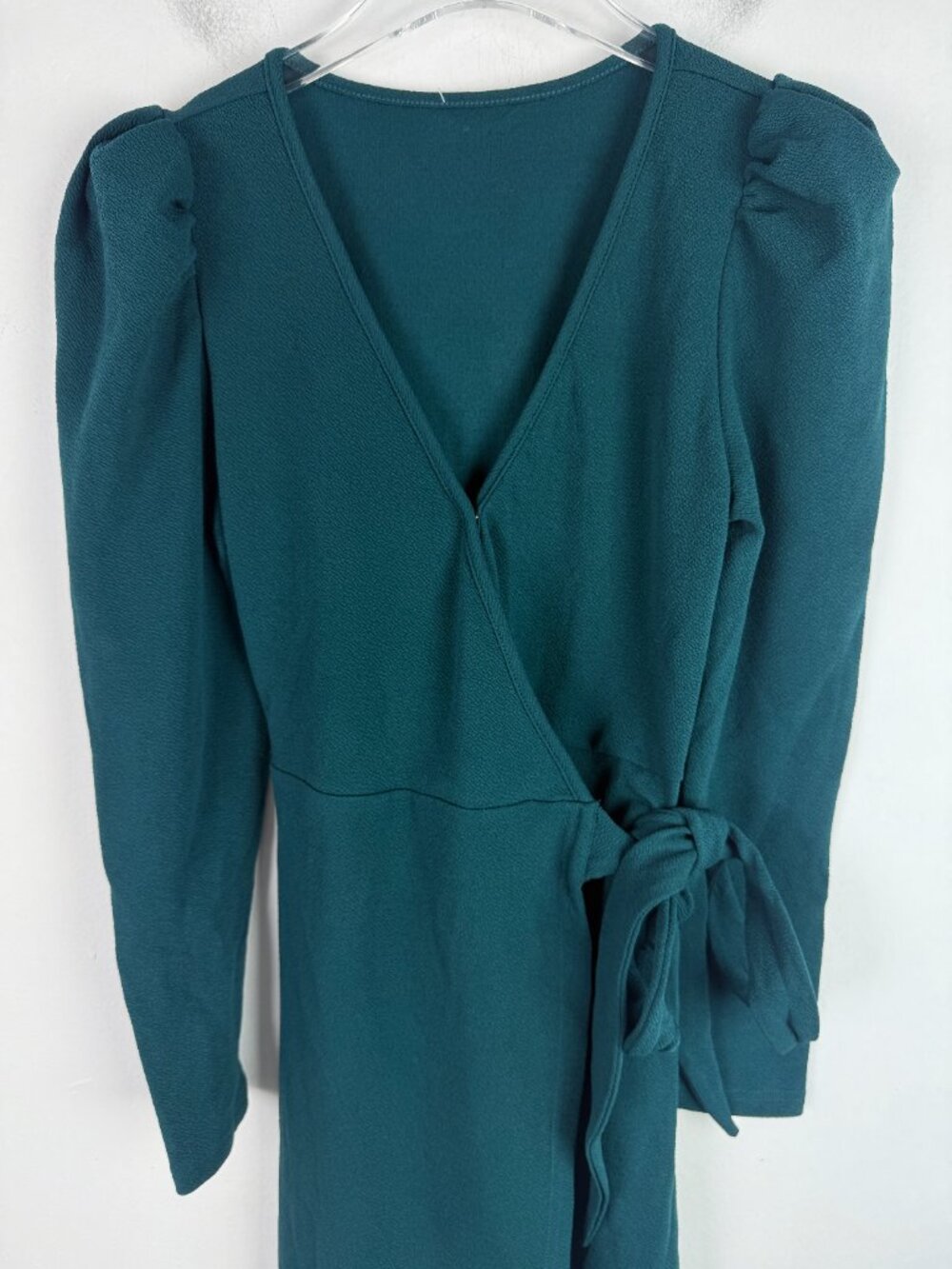 NWT Cupshe Belted Teal Puff Sleeve Wrap Dress Long Sleeves Green Size XS NEW - Picture 3 of 10